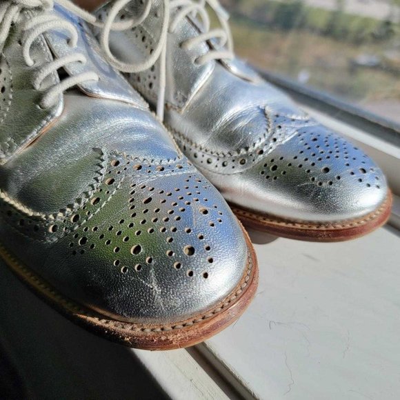Silver Leather Lace-up Oxfords - Picture 4 of 5